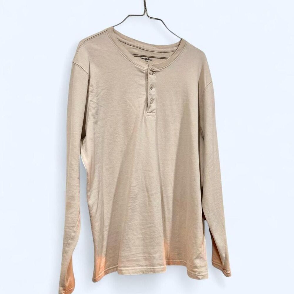 Goodfellow Co Mens Large Cream Long Sleeve Henley Shirt 3 Button Basic Cotton - Picture 5 of 7